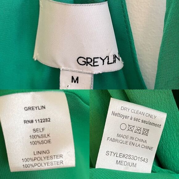 GREYLIN Silk Sleeveless Faux Wrap Mini Dress Green M - Picture 12 of 12